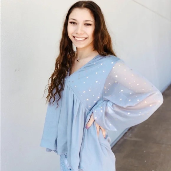 Umgee Celestial Star Light Blue Blouse - Picture 3 of 9